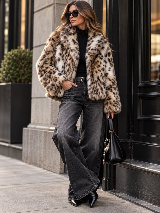 Jessica Simpson Jackets & Blazers - Leopard Faux Fur Shawl Collar CroppedJacket M Mob Wife Y2K Glam Western Boho NWT